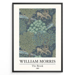Indlæs billede til gallerivisning Framed William Morris The Brook 1880 art print plakat showing deer among trees and a flowing stream in a detailed woodland design.
