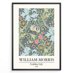 Indlæs billede til gallerivisning Framed William Morris Golden Lily 1870 art print plakat with detailed floral design in blue, green, and red tones.
