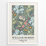Indlæs billede til gallerivisning Framed William Morris Golden Lily 1870 art print plakat with detailed floral design in blue, green, and red tones.

