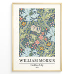 Indlæs billede til gallerivisning Framed William Morris Golden Lily 1870 art print plakat with detailed floral design in blue, green, and red tones.
