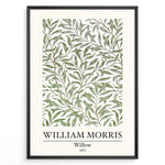 Indlæs billede til gallerivisning Framed William Morris Willow 1872 art print plakat with flowing green willow leaves on a white background.

