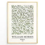 Indlæs billede til gallerivisning Framed William Morris Willow 1872 art print plakat with flowing green willow leaves on a white background.
