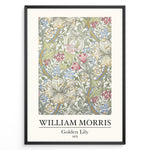 Indlæs billede til gallerivisning Framed William Morris Golden Lily 1870 art print plakat with detailed floral pattern in soft green, red, blue, and cream hues.
