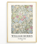 Indlæs billede til gallerivisning Framed William Morris Golden Lily 1870 art print plakat with detailed floral pattern in soft green, red, blue, and cream hues.
