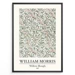 Indlæs billede til gallerivisning Framed William Morris Willow Bough 1887 art print plakat with flowing green willow leaves and red stems on a light background.
