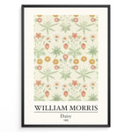 Indlæs billede til gallerivisning Framed William Morris Daisy 1862 art print plakat featuring delicate flowers and leaves in light green, yellow, and pink tones on a cream background.
