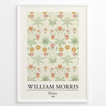 Indlæs billede til gallerivisning Framed William Morris Daisy 1862 art print plakat featuring delicate flowers and leaves in light green, yellow, and pink tones on a cream background.

