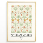 Indlæs billede til gallerivisning Framed William Morris Daisy 1862 art print plakat featuring delicate flowers and leaves in light green, yellow, and pink tones on a cream background.
