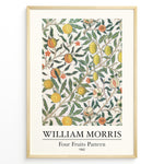 Indlæs billede til gallerivisning Framed William Morris Four Fruits Pattern 1862 art print plakat featuring yellow lemons, peaches, and green leaves on a cream background.

