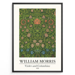 Indlæs billede til gallerivisning Framed William Morris Violet and Columbine 1876 art print plakat with detailed green foliage and red, pink, and blue floral patterns.
