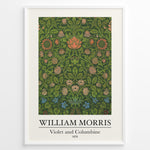Indlæs billede til gallerivisning Framed William Morris Violet and Columbine 1876 art print plakat with detailed green foliage and red, pink, and blue floral patterns.
