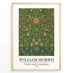 Indlæs billede til gallerivisning Framed William Morris Violet and Columbine 1876 art print plakat with detailed green foliage and red, pink, and blue floral patterns.
