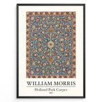 Indlæs billede til gallerivisning Framed William Morris Holland Park Carpet 1883 art print plakat with detailed blue, red, and gold floral carpet design.
