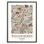 Indlæs billede til gallerivisning Framed William Morris Acanthus 1874 art print plakat featuring detailed floral and leaf patterns in red, beige, and green tones.
