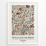 Indlæs billede til gallerivisning Framed William Morris Acanthus 1874 art print plakat featuring detailed floral and leaf patterns in red, beige, and green tones.
