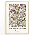 Indlæs billede til gallerivisning Framed William Morris Acanthus 1874 art print plakat featuring detailed floral and leaf patterns in red, beige, and green tones.
