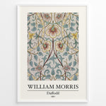 Indlæs billede til gallerivisning Framed William Morris Daffodil 1891 art print plakat featuring detailed floral design with yellow daffodils and green leaves on a soft beige background.
