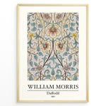 Indlæs billede til gallerivisning Framed William Morris Daffodil 1891 art print plakat featuring detailed floral design with yellow daffodils and green leaves on a soft beige background.
