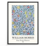 Indlæs billede til gallerivisning Framed William Morris Four Fruits Pattern 1862 art print plakat with yellow and red fruits and green leaves on a light blue background.
