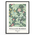 Indlæs billede til gallerivisning William Morris Aleicester 1890 vintage floral art print plakat with green leaves and red flowers in black frame.

