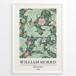 Indlæs billede til gallerivisning William Morris Aleicester 1890 vintage floral art print plakat with green leaves and red flowers in black frame.
