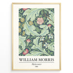 Indlæs billede til gallerivisning William Morris Aleicester 1890 vintage floral art print plakat with green leaves and red flowers in black frame.
