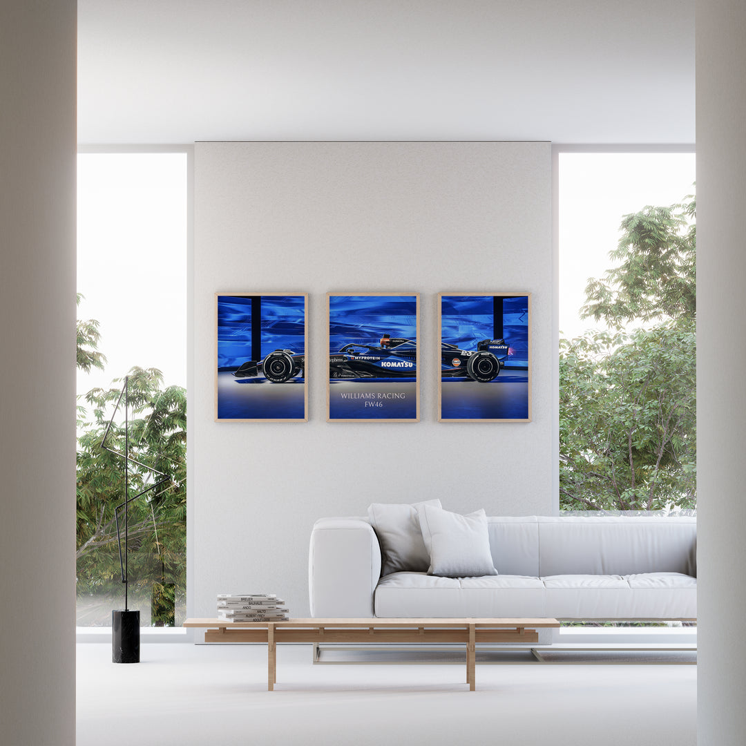 Williams Racing FW46 Formula 1 car three-panel framed wall art plakat.