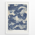 Indlæs billede til gallerivisning Japanske plakater | Framed wall art depicting flowing blue Japanese-style ocean waves, titled &quot;Yasuragi&quot; with kanji characters representing peace and tranquility.
