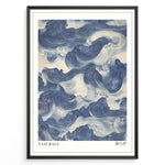 Indlæs billede til gallerivisning Japanske plakater | Framed wall art depicting flowing blue Japanese-style ocean waves, titled &quot;Yasuragi&quot; with kanji characters representing peace and tranquility.
