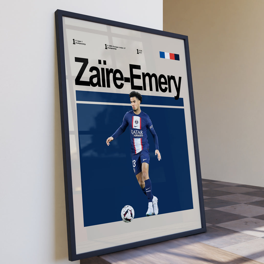 Fodbold plakat | Fodbold plakater | Warren Zaire-Emery Fodbold Plakat | Ungt Talent, Midtbanemagiker hos PSG | Plakaty.dk