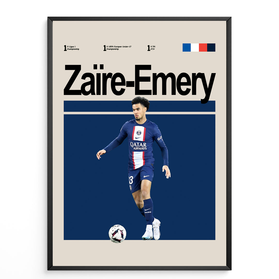 Fodbold plakat | Fodbold plakater | Warren Zaire-Emery Fodbold Plakat | Ungt Talent, Midtbanemagiker hos PSG | Plakaty.dk