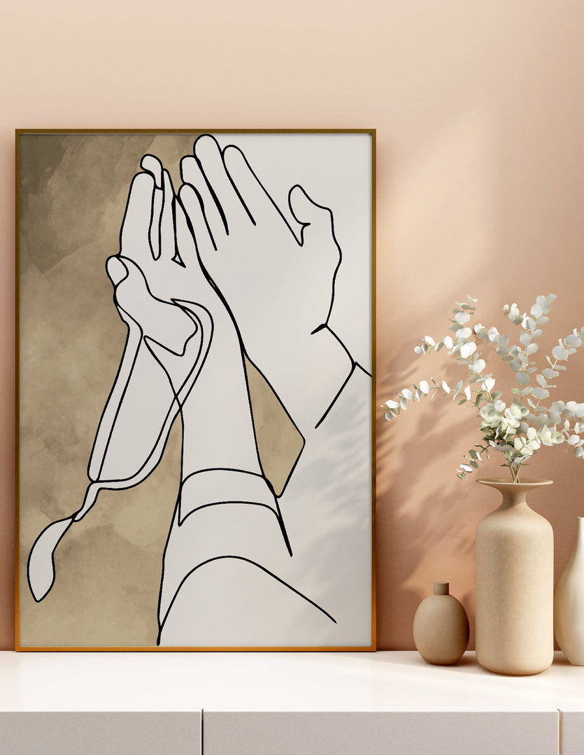 Dua hand line art med beige og hvid baggrund | Islamisk plakater | Plakaty.dk 