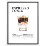 Indlæs billede til gallerivisning Espresso Tonic recipe poster with layered espresso over tonic water in a glass with ice.
