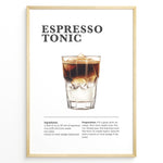 Indlæs billede til gallerivisning Espresso Tonic recipe poster with layered espresso over tonic water in a glass with ice.
