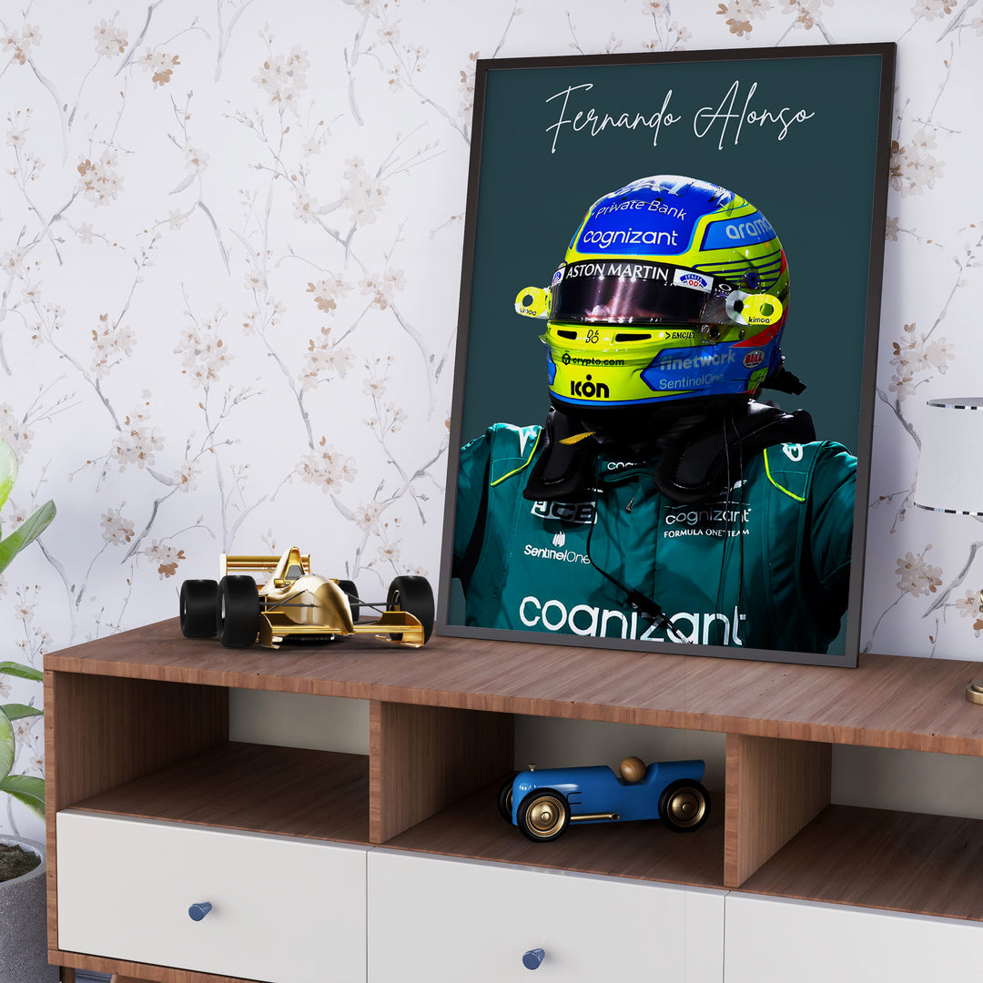 Fernando Alonso F1 Plakat | Eksklusivt Design på 20+ Internationale Baner!