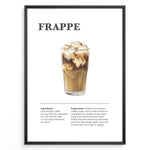 Indlæs billede til gallerivisning Frappe iced coffee recipe poster with a tall glass filled with ice and milk coffee.
