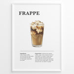 Indlæs billede til gallerivisning Frappe iced coffee recipe poster with a tall glass filled with ice and milk coffee.
