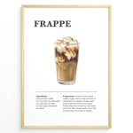 Indlæs billede til gallerivisning Frappe iced coffee recipe poster with a tall glass filled with ice and milk coffee.
