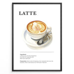 Indlæs billede til gallerivisning Latte recipe artwork with a cup of latte art on a saucer with a spoon.
