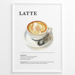 Indlæs billede til gallerivisning Latte recipe artwork with a cup of latte art on a saucer with a spoon.
