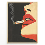 Indlæs billede til gallerivisning Retro pop art poster featuring red lips holding a smoking cigarette with the words “Take It Slow” on a dark background, framed as modern wall art.
